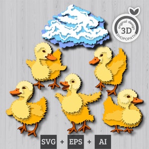 3D gelaagde eenden SVG, 3D gelaagde eendje, gelaagde papercut svg, Pasen Svg, baby eend, 3D dieren Svg, Cricut