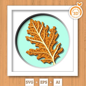 3D SVG feuille de chêne herbier shadow box, 3D SVG automne, chêne automne feuille 3D svg, Svg 3D herbier, chêne 3D SVG, svg feuille d'herbier, Silhouette Cricut