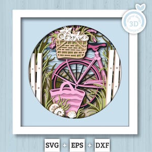 Bicicletta da spiaggia con conchiglie - 3D Shadow Box Layered SVG DXF EPS (file di taglio)