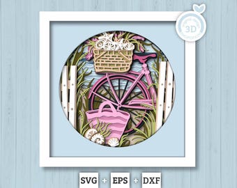 Beach Bike with Sea Shells - 3D Shadow Box Layered SVG DXF EPS (Cutting Files)