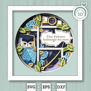 Graduation Owl 2026 with Label - 3D Shadow Box Layered SVG DXF EPS (Cutting Files)
