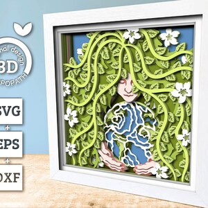 Mother Earth Holding Globe - 3D Shadow Box Layered SVG DXF EPS (Cutting Files) image 2
