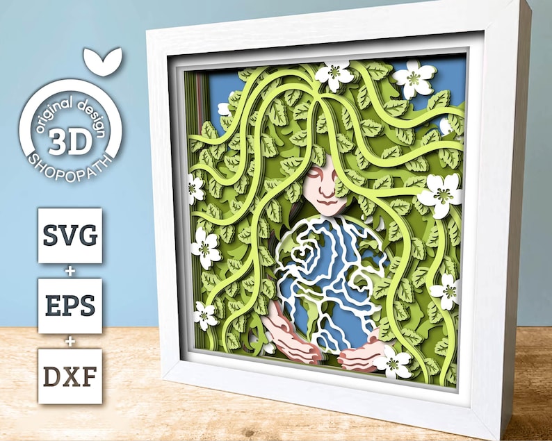 Mother Earth Holding Globe - 3D Shadow Box Layered SVG DXF EPS (Cutting Files) image 2