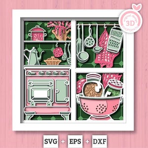 Cocina con paneles de utensilios - Caja de sombras 3D en capas SVG DXF EPS (archivos de corte)