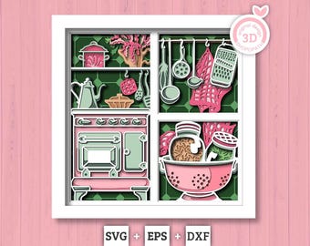 Keuken met keukengereipanelen - 3D-schaduwdoos gelaagde SVG DXF EPS (bestanden snijden)