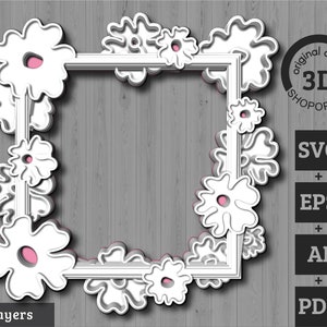 3D-Schichtrahmen SVG PDF EPS, Schichtblumen, Laser geschnittene Kuh, Cricut Glowforge