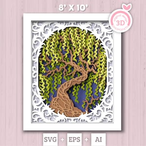 Caixa de sombra de salgueiro 3D SVG, salgueiro 8 x 10 polegadas 3D SVG, salgueiro em camadas 3D SVG, verão 3D SVG, moldura de renda 3D SVG, silhueta Cricut