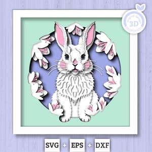 3D SVG Ostern Süßer Hase Shadow Box Frühling Blossom Baum 3D svg, Magnolienblumen Layered svg 3d Blumen 3d Florals Cricut Silhouette