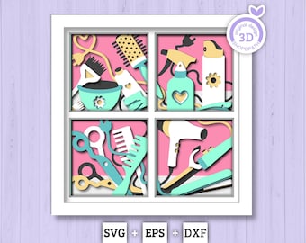Hair Salon Tools - 3D Shadow Box Layered SVG DXF EPS (Cutting Files)