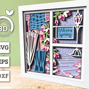 3D-Schichten-Frühlingsregen SVG, Frühling Schattenbox, Magnolienblumen 3D-Svg, Stiefel-Svg, Blätter 3D-Svg, Hallo Frühling Papierschnitt, Cricut Silhouette Bild 2