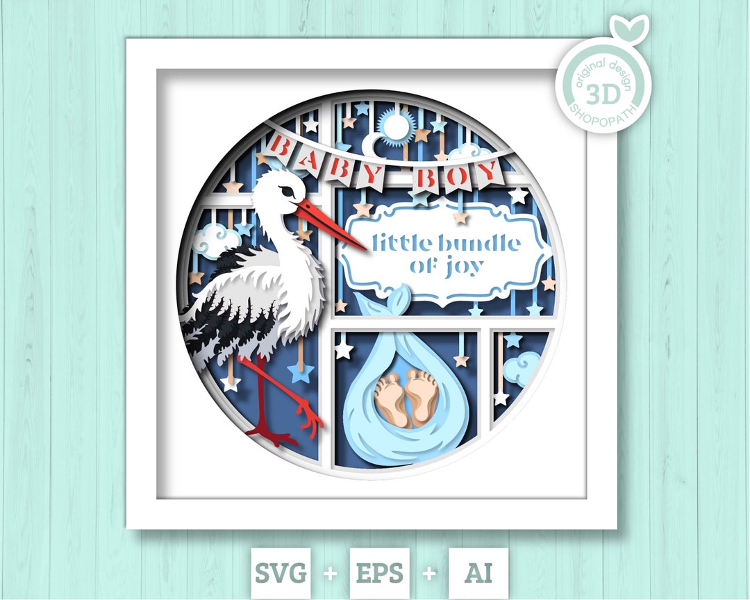 3D Baby Boy Shadow Box SVG, Onesie 3D SVG, Baby Shower Decor 3d SVG