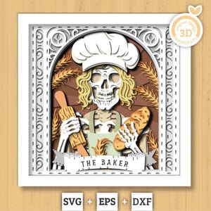 Baker Skeleton Tarotkarte - 3D Shadow Box überlagert SVG DXF EPS (Schneidedateien)
