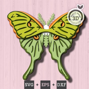Luna Moth Butterfly - 3D-elementlager SVG DXF EPS för laserskärning, Glowforge, Cricut (skärfiler)