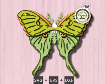 Luna Moth Butterfly - 3D Element Layered SVG DXF EPS for Laser Cut, Glowforge, Cricut (Cutting Files)