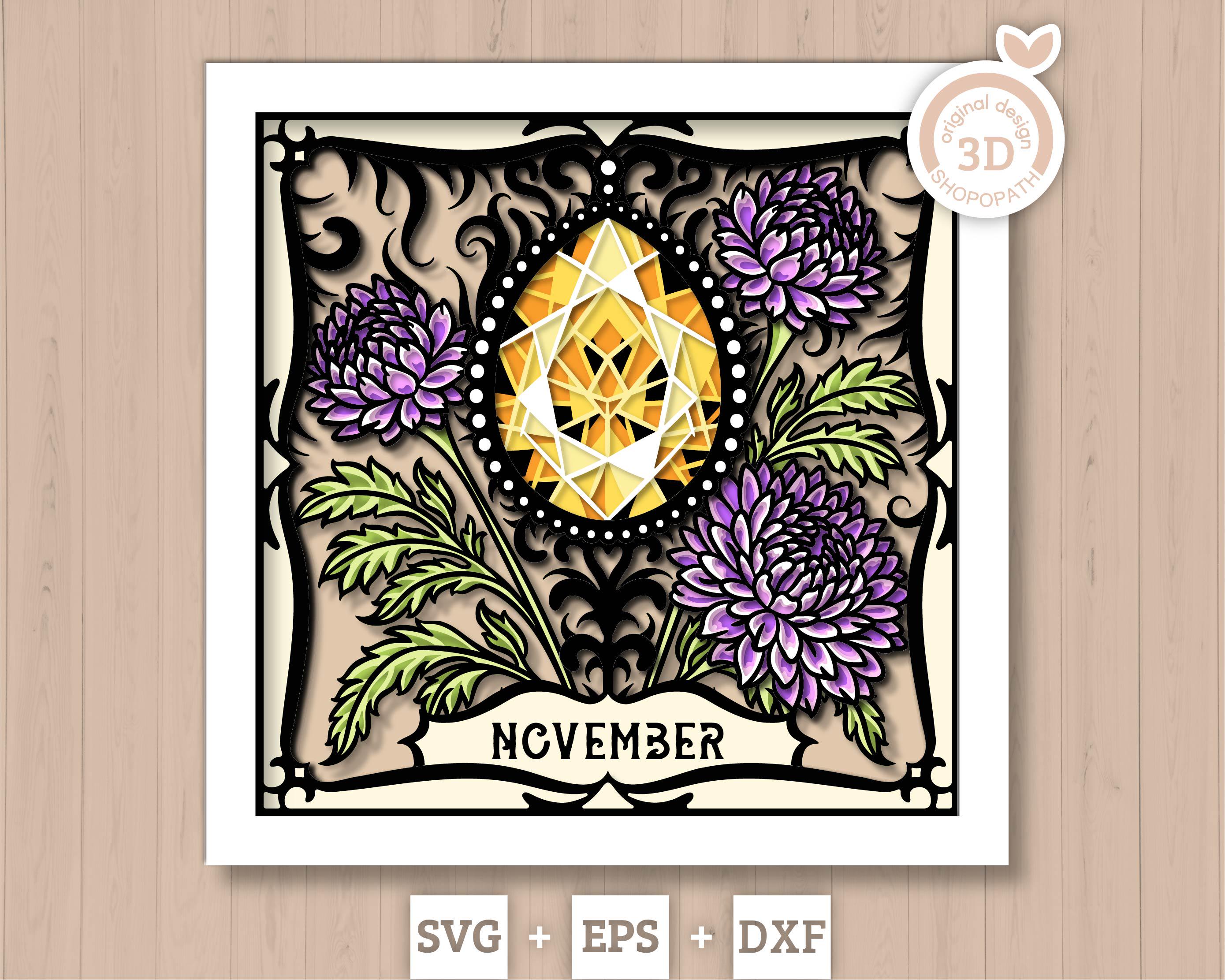 November Shadow Box 3D SVG Birth Month Citrine Gemstone With ...