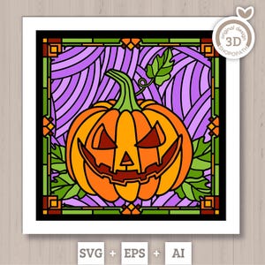 3D SVG Stained Glass Halloween Pumpkin Shadow Box, Stained Glass Halloween 3D SVG, Layered Stained Glass Pumpkin 3d Svg, Cricut Silhouette