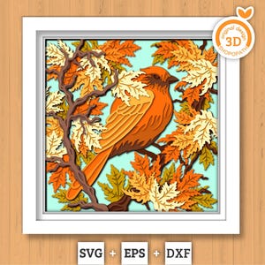 3D SVG Finch In Maple Tree Shadow Box, Fall 3D SVG, Maple Leaf Fall 3D svg, Bird 3D Svg, Autumn 3D Svg, Maple 3d svg, Cricut Silhouette