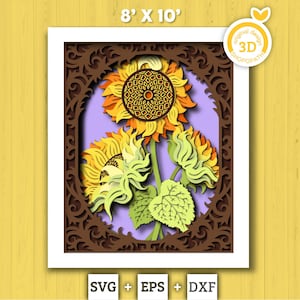 Sunflowers with Lace 8x10 inch - 3D Shadow Box Layered SVG DXF EPS (Cutting Files)