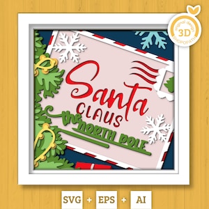 Caja de sombras navideña en formato SVG 3D, Svg de invierno en capas, Caja de sombras de Papá Noel, Svg 3D de letra navideña de Papá Noel, Svg 3D del Polo Norte, Cricut Silhouette