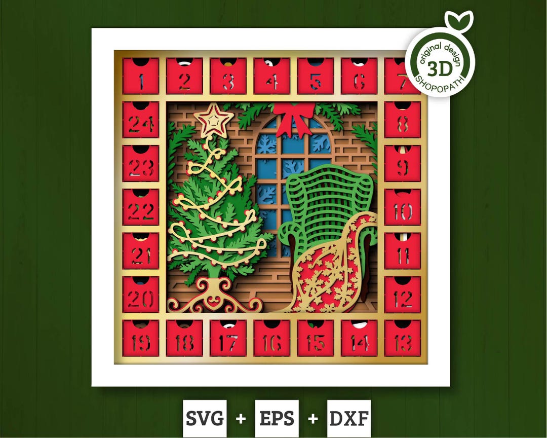 Advent Shadow Christmas Advent Calendar - 3D Shadow Box Layered SVG DXF EPS (cutting ...