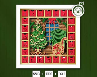 Christmas Advent Calendar - 3D Shadow Box Layered SVG DXF EPS (Cutting Files)