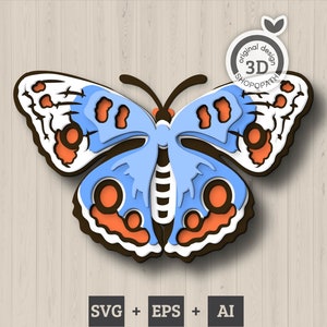 3D Geschichtet Buckeye Schmetterling SVG PDF EPS, 3D Geschichtet Schmetterling, Blatt Papierschnitt svg, Buckeye Laser Cut Cricut Glowforge