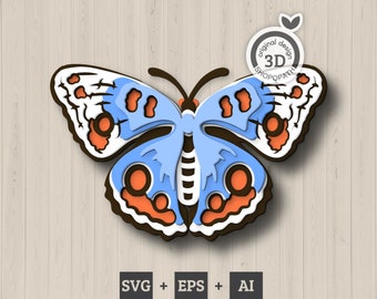 3D Layered Buckeye Butterfly SVG PDF EPS, 3D Layered Butterfly, Layered Papercut svg, Bugs Svg Buckeye Laser Cut Cricut Glowforge