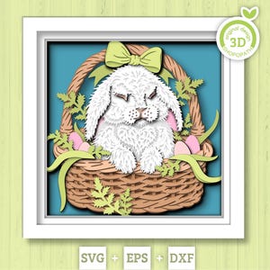Lapin de Pâques SVG 3D dans le panier Shadow Box 3D Svg, oeufs de Pâques 3D SVG, SVG 3D de Pâques, lapin 3D, Svg 3D lapin mignon, Silhouette Cricut