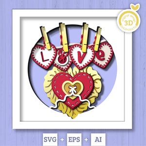 3D SVG Saint-Valentin Shadow Box, Saint-Valentin couches coeur SVG, amour 3D Svg, romantique Shadow Box Couple SVG 3D dentelle coeur Silhouette Cricut