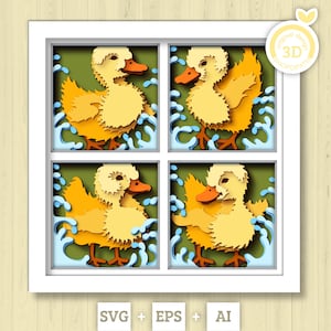 3D eenden Shadow Box SVG, 3D gelaagde baby eendjes SVG, gelaagde papercut svg, Pasen Svg, 3D gelaagde eend, 3D dieren Svg Cricut silhouet