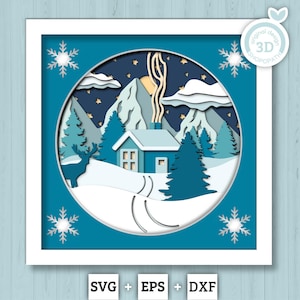 Winter Ski Cabin - 3D Shadow Box Layered SVG DXF EPS (Cutting Files)