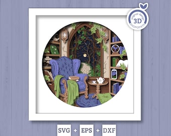 Fantasy Reading Nook - 3D Shadow Box Layered SVG DXF EPS (Cutting Files)