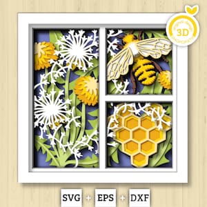 Bee with Honeycomb Panels - 3D Shadow Box Layered SVG DXF EPS (Cutting Files)