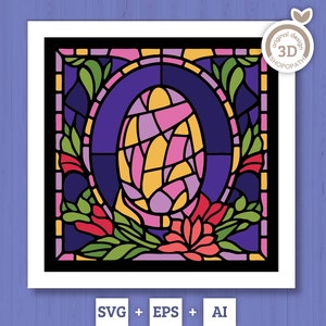 Oeuf de Pâques SVG 3D, vitrail, boîte d'ombre de Pâques 3D, fleurs Svg, 3D Christian Papercut Svg, svg floral 3D, vacances SVG, Silhouette Cricut