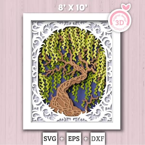 Willow Tree Lace 8x10 inch - 3D Shadow Box Layered SVG DXF EPS (Cutting Files)