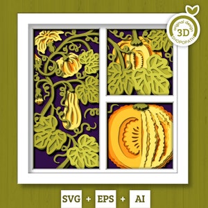 3D SVG Pumpkins Layered Fall Shadow Box, Autumn 3D Svg, Leaves 3d Svg, Pumpkin Shadow Box, Hello Fall Papercut svg, Cricut Silhouette
