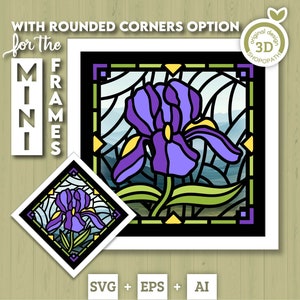 Mini boîte ombre en vitrail SVG Iris, Iris 3D svg, svg fleurs 3D, vitrail 3D SVG, Iris Shadow Box svg, Silhouette Cricut
