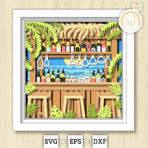 Bar na plaży – 3D Shadow Box Layered SVG DXF EPS (pliki do cięcia)