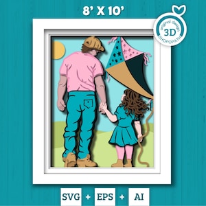 3D SVG Vater und Tochter Schattenbox, 3D 8 x 10 Zoll Layered SVG, Playtime 3D svg, Layered Vatertag 3d svg, Papa 3D svg, Cricut Silhouette