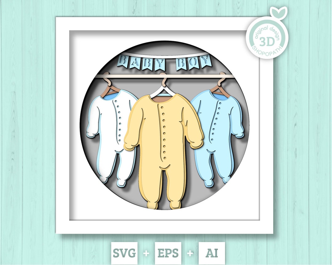3D Baby Boy Shadow Box, Onesie 3D SVG, Baby Shower Decor 3d SVG, Cute