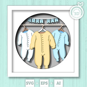 3D Baby Boy Shadow Box, Tutina 3D SVG, Baby Shower Decor 3d SVG, Cute baby 3d in formato SVG, Neonato 3d in formato SVG, Annuncio del bambino in formato SVG, Cricut, Silhouette