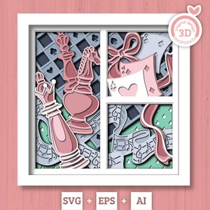 3D-Schicht-Schach SVG PDF EPS, Schach-Schattenbox, Spielkarten 3D-Svg, Musik-3D-Svg, Spiele Fantasy-Schichtpapierschnitt svg, Cricut Silhouette