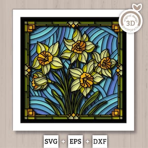 Narcissus Flowers Stained Glass - 3D Shadow Box Layered SVG DXF EPS (Cutting Files)