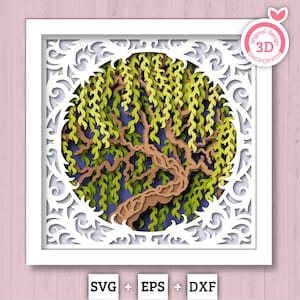 Weidenbaum mit Spitze - 3D Shadow Box überlagert SVG DXF EPS (Schneidedateien)