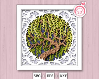Willow Tree with Lace - 3D Shadow Box Layered SVG DXF EPS (Cutting Files)