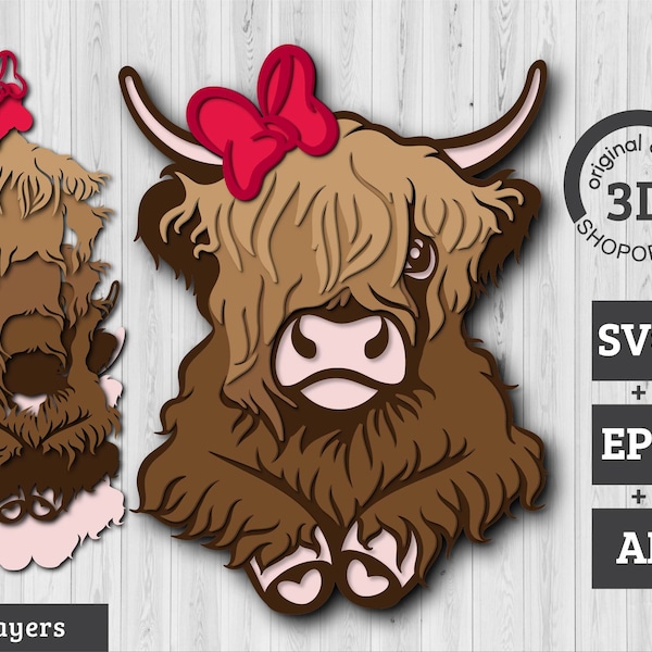 Shadow Box Svg Highland Cow - Etsy