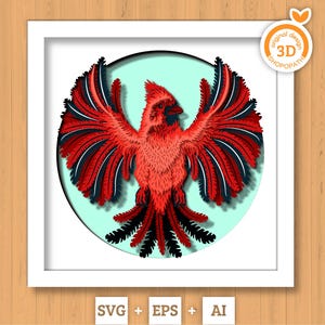3D SVG Männliche Kardinal Schattenbox, 3D SVG Kardinal, Vogel 3D svg, 3D Vogel Schattenbox, Herbst 3d SVG, Herbst 3d svg Roter Kardinal Cricut Silhouette
