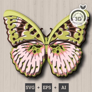 3D SVG Pink Wald Schmetterling, 3D SVG Schmetterling, geschichteter Schmetterling 3d svg, Insekt 3d SVG, Tier 3d svg, Laser geschnitten Schmetterling Cricut