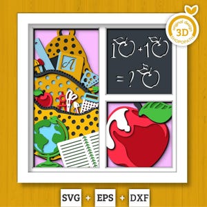 3D Layered School SVG EPS, Back To School Shadow Box, Teacher 3D Svg, Student 3d Svg, Aple Fall Papercut svg, Cricut Silhouette