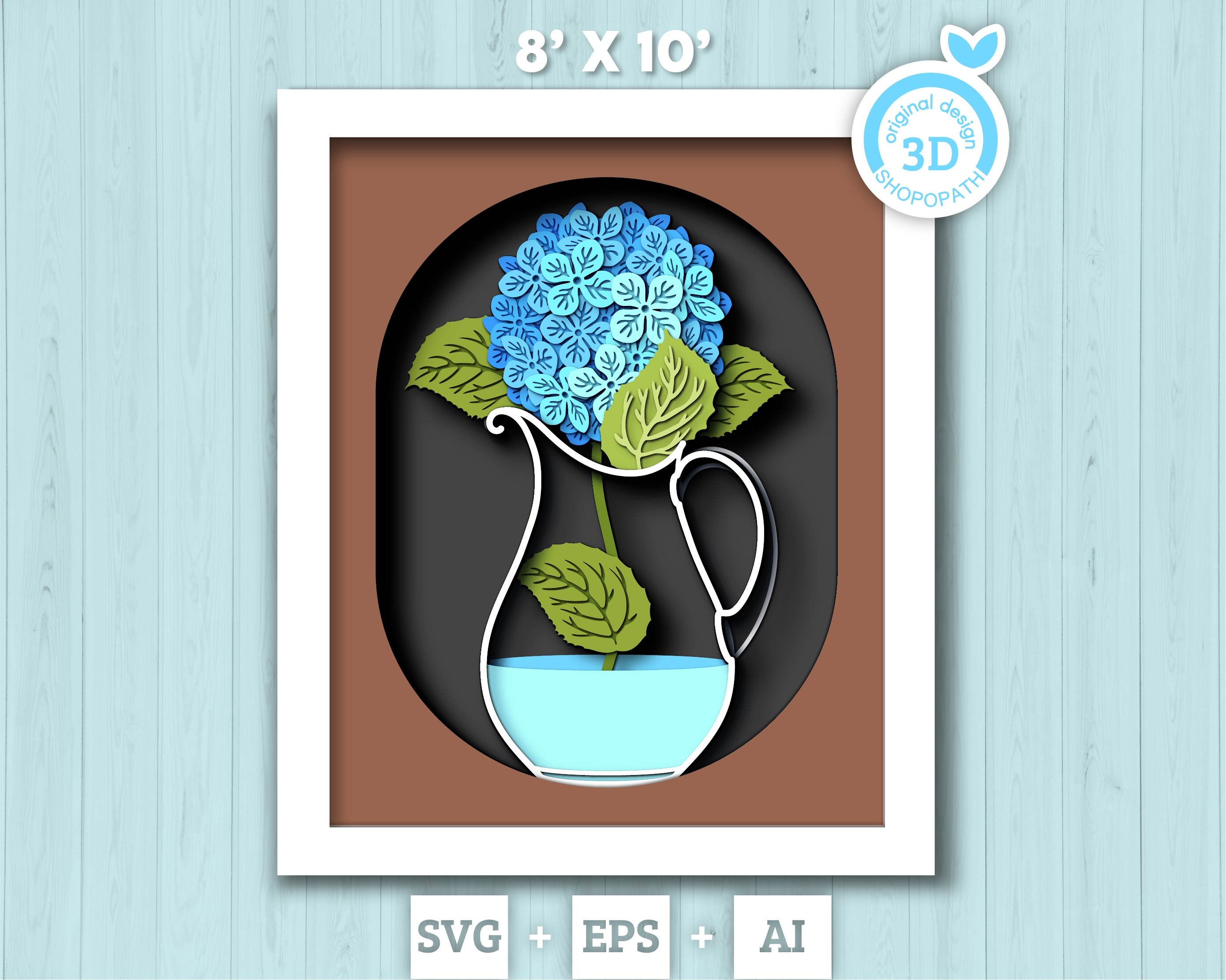 Hydrangea in Vase 8x10 Inch - 3D Shadow Box Layered SVG DXF EPS ...